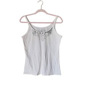 New York and Company Sequin Cami Top Women's Size Medium Cream Y2K Sparkle